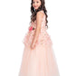 Peach Coloured Floral Fabric Imported Net Gown For Girls - Betty Ethnic India - Gown - Betty Girls Wear Online