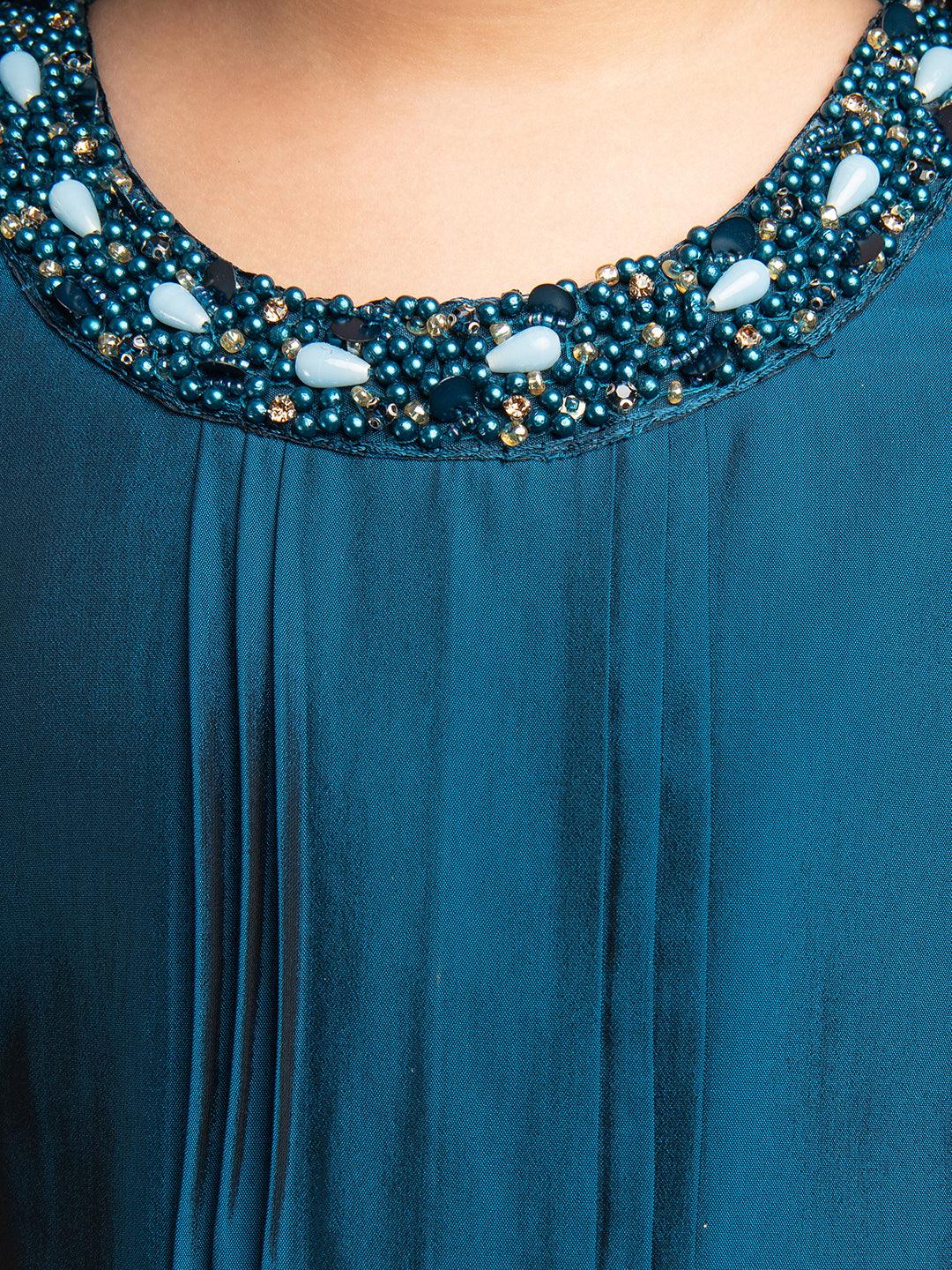 Blue Coloured Imported Floral Net Gown For Girls - Betty Ethnic India - Gown - Betty Girls Wear Online