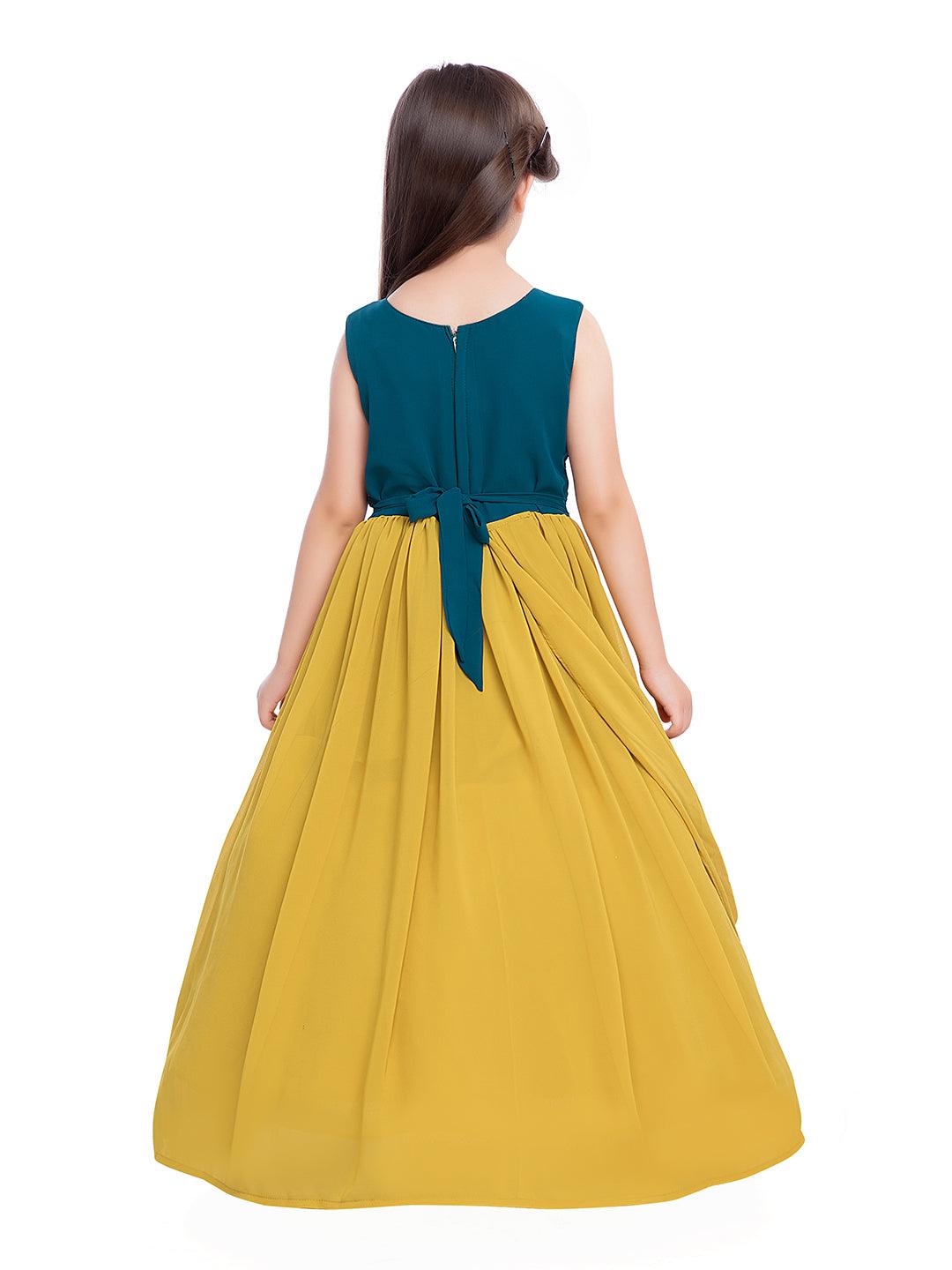 Mustard Floral Georgette Ethnic Maxi Dress - Betty Ethnic India - Gown - Betty Girls Wear Online