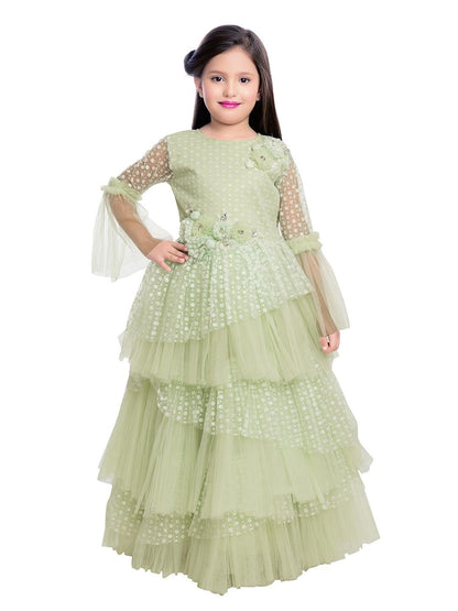 Green Coloured Net Fabric Gown For Girls - Betty Ethnic India - Gown - Betty Girls Wear Online