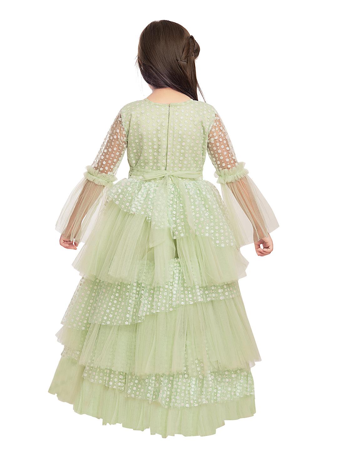 Green Coloured Net Fabric Gown For Girls - Betty Ethnic India - Gown - Betty Girls Wear Online