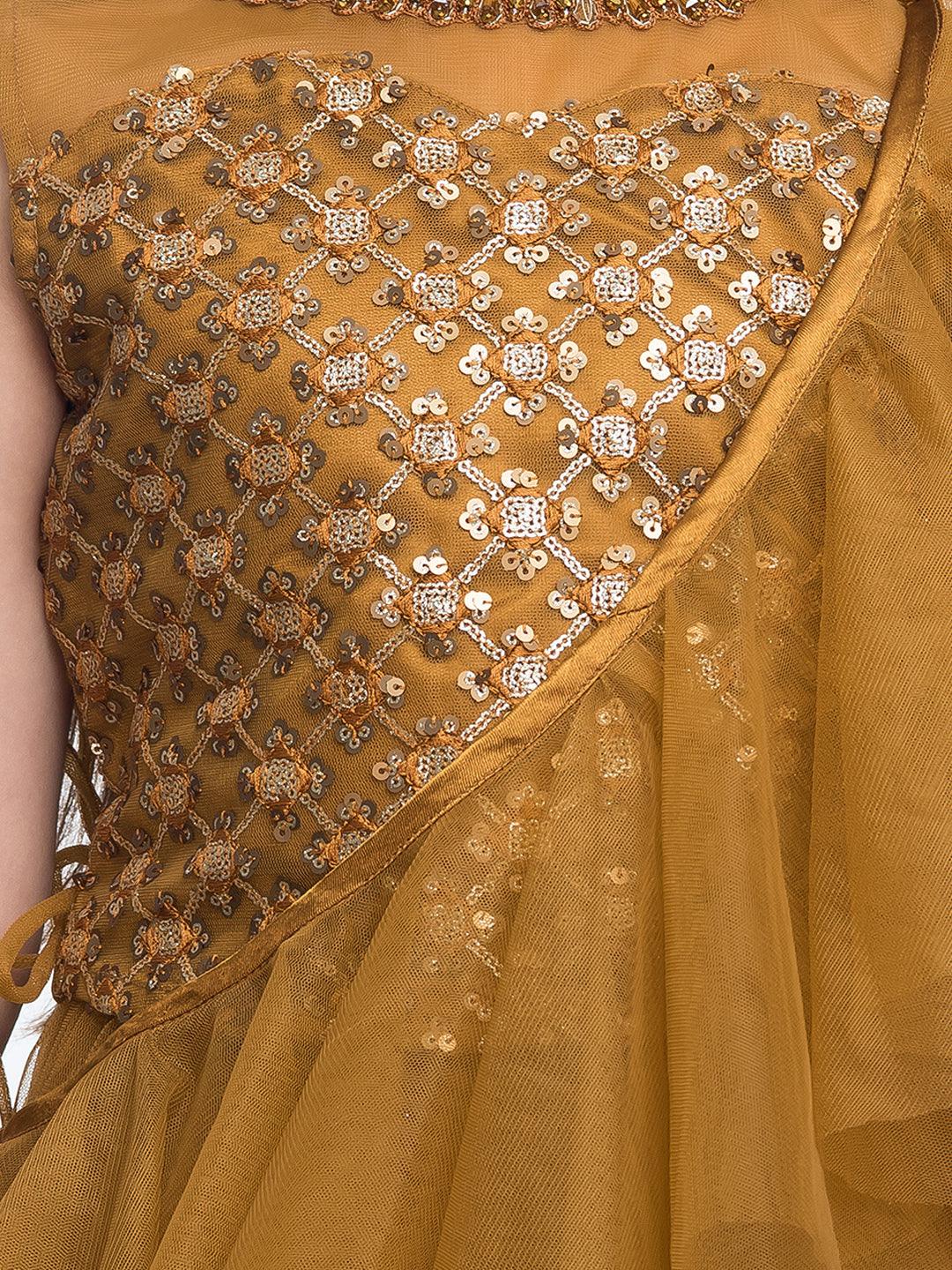 Girls Golden Embellished Sequinned Ready to Wear Lehenga & Blouse With Dupatta - Betty Ethnic India - Saris & Lehengas - Betty Girls Wear Online