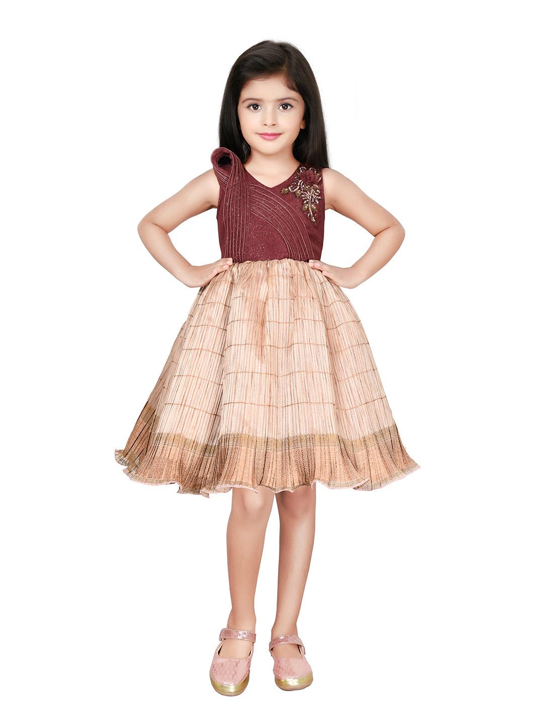 Fawn Coloured Wire Style Ethnic Frock For Girls - Betty Ethnic India - Frock - Betty Girls Wear Online