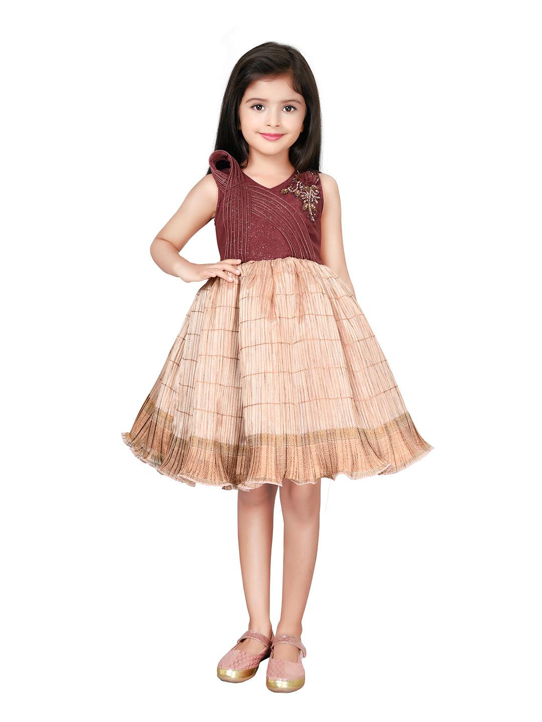 Fawn Coloured Wire Style Ethnic Frock For Girls - Betty Ethnic India - Frock - Betty Girls Wear Online