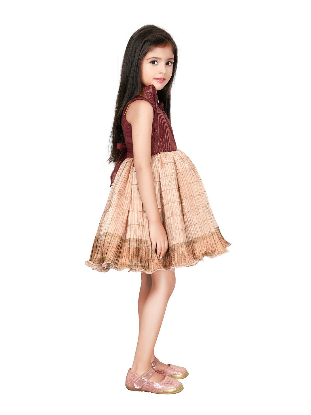 Fawn Coloured Wire Style Ethnic Frock For Girls - Betty Ethnic India - Frock - Betty Girls Wear Online