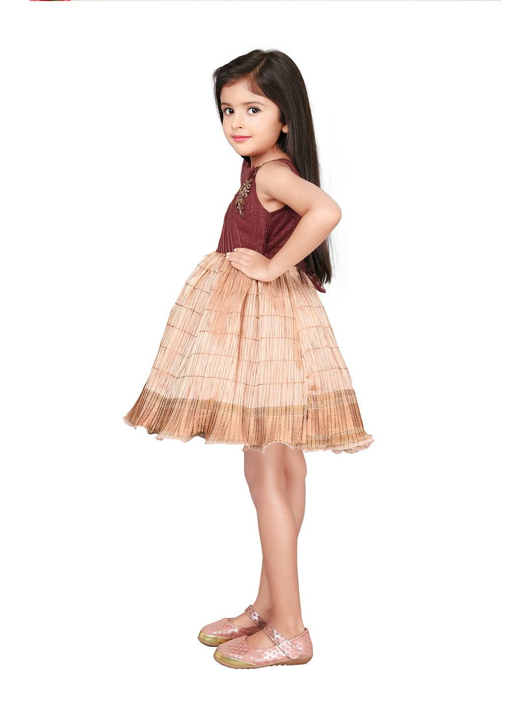 Fawn Coloured Wire Style Ethnic Frock For Girls - Betty Ethnic India - Frock - Betty Girls Wear Online