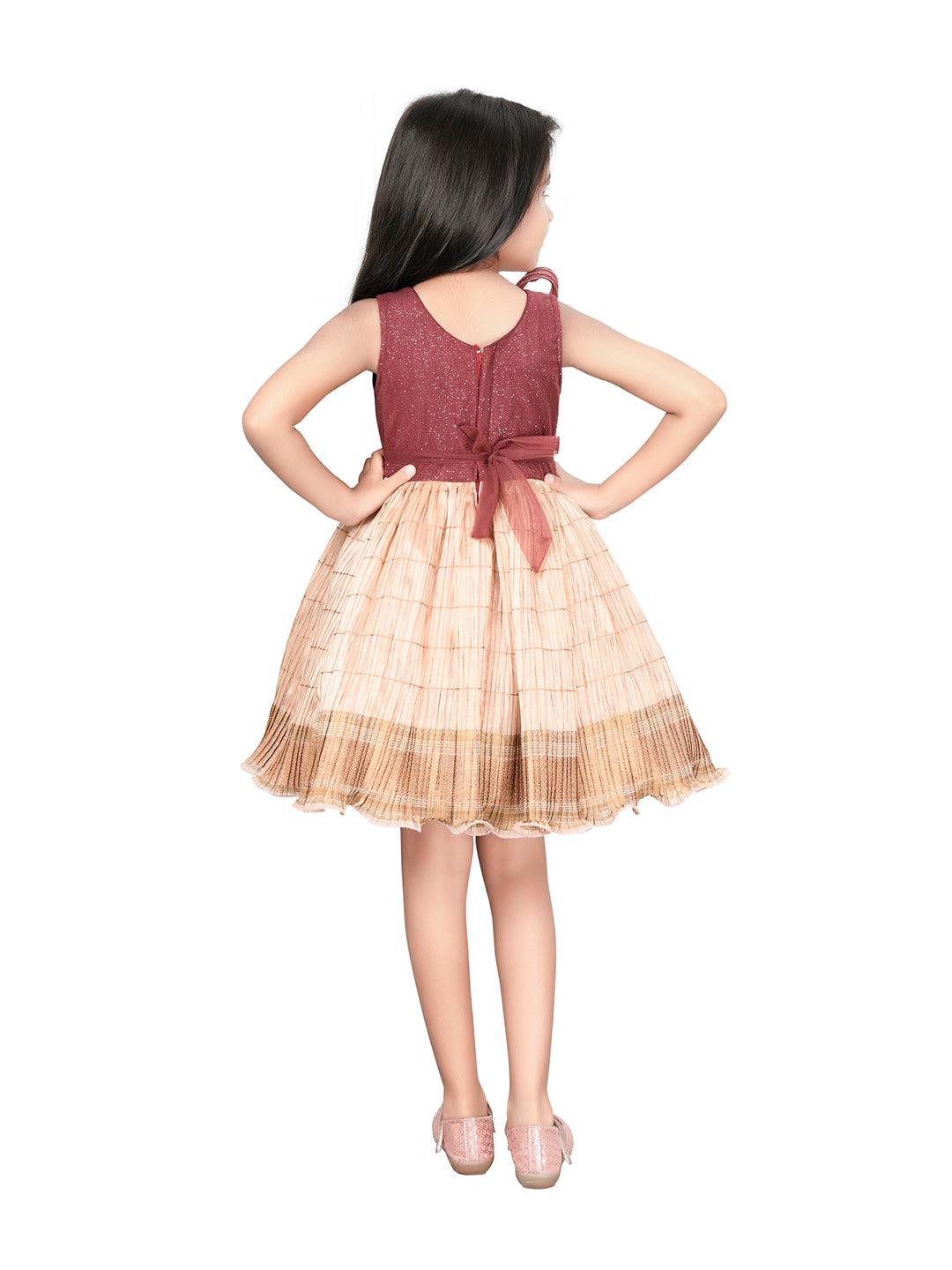 Fawn Coloured Wire Style Ethnic Frock For Girls - Betty Ethnic India - Frock - Betty Girls Wear Online