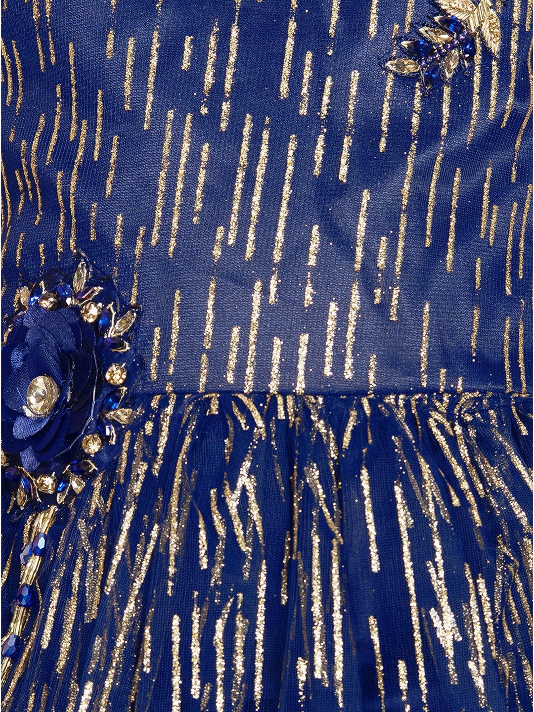 Blue and Gold Toned Embellished Net Gown For Girls - Betty Ethnic India - Gown - Betty Girls Wear Online