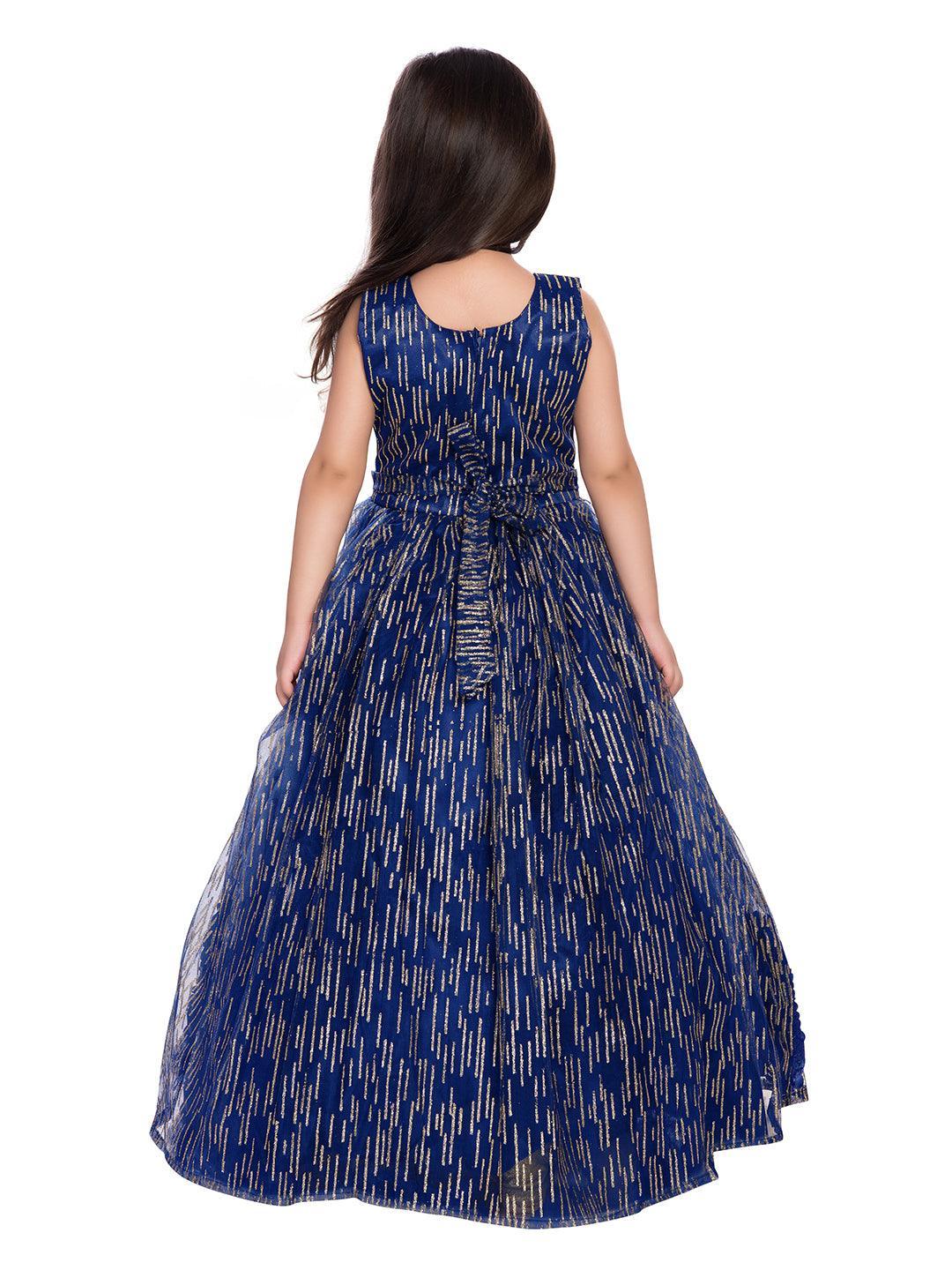 Blue and Gold Toned Embellished Net Gown For Girls - Betty Ethnic India - Gown - Betty Girls Wear Online
