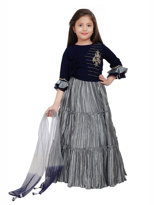 Blue & Grey Embellished Ready to Wear Lehenga & Blouse With Dupatta Choli For Girls - Betty Ethnic India - Saris & Lehengas - Betty Girls Wear Online