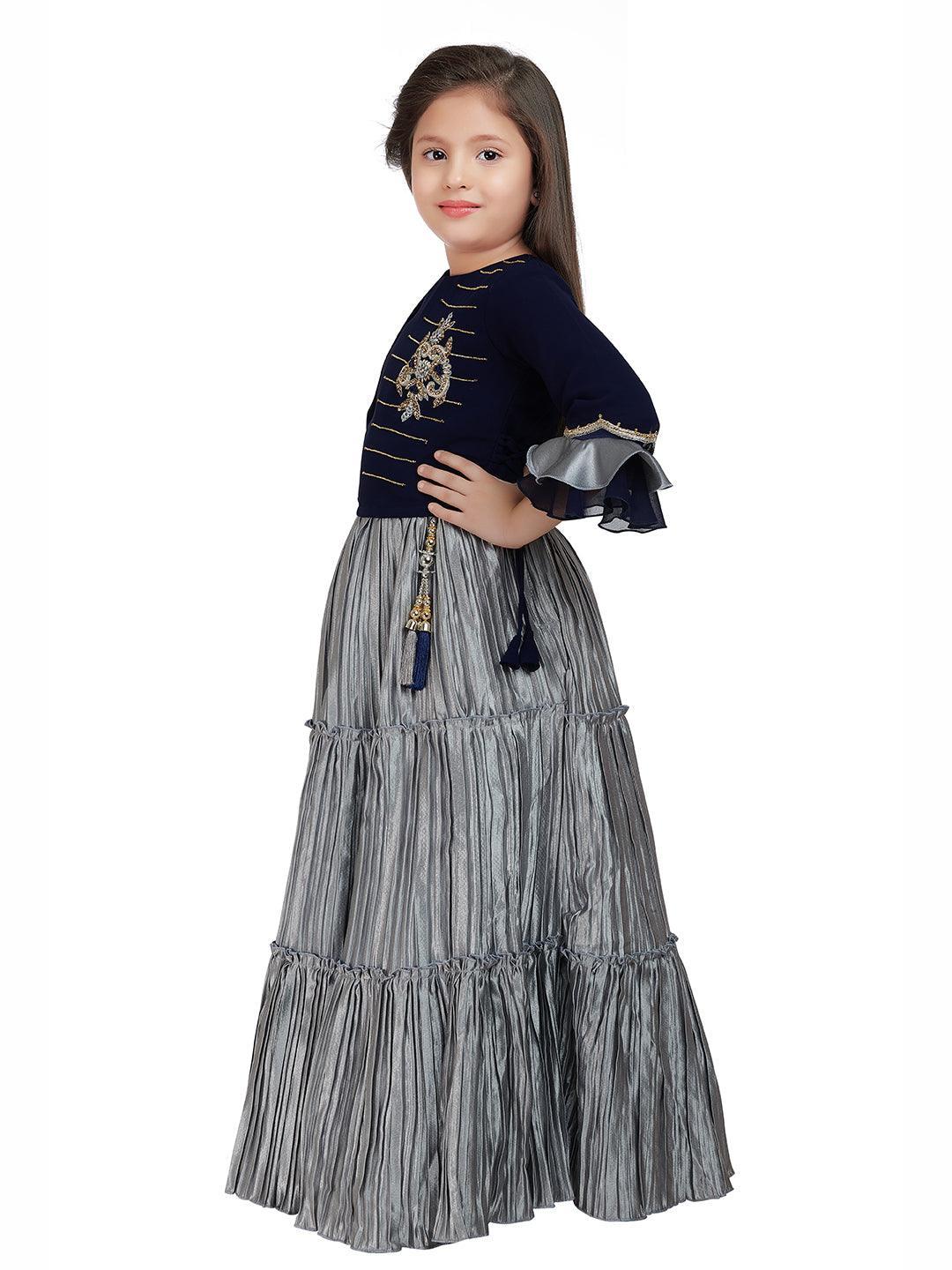 Blue & Grey Embellished Ready to Wear Lehenga & Blouse With Dupatta Choli For Girls - Betty Ethnic India - Saris & Lehengas - Betty Girls Wear Online