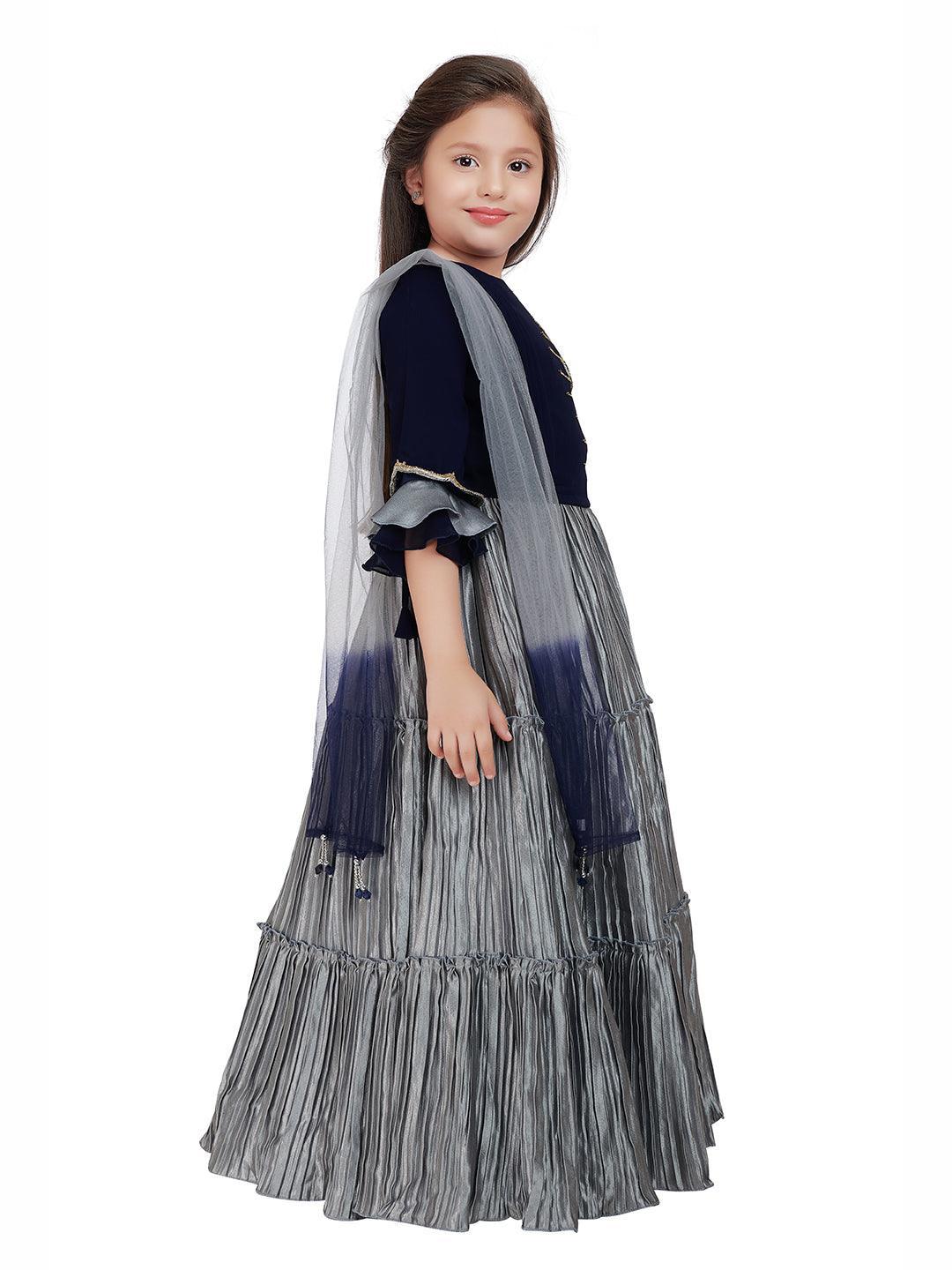Blue & Grey Embellished Ready to Wear Lehenga & Blouse With Dupatta Choli For Girls - Betty Ethnic India - Saris & Lehengas - Betty Girls Wear Online