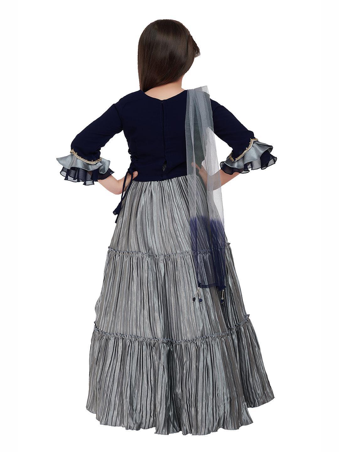 Blue & Grey Embellished Ready to Wear Lehenga & Blouse With Dupatta Choli For Girls - Betty Ethnic India - Saris & Lehengas - Betty Girls Wear Online