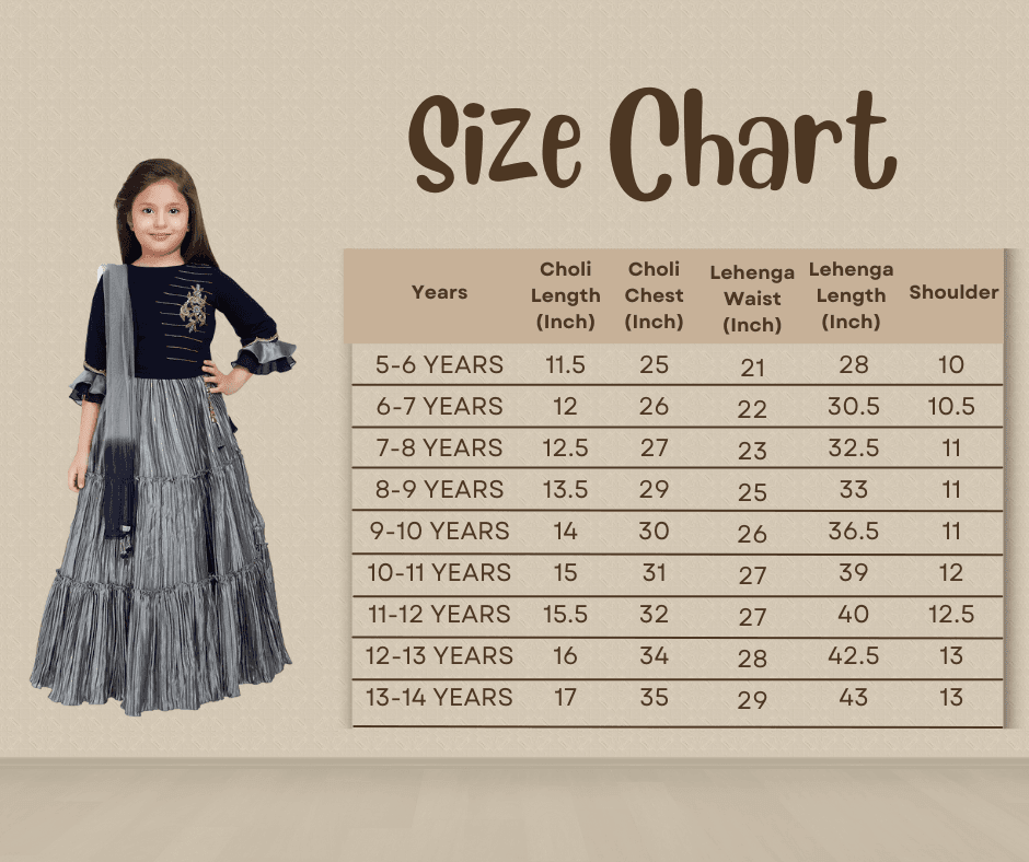 Blue & Grey Embellished Ready to Wear Lehenga & Blouse With Dupatta Choli For Girls - Betty Ethnic India - Saris & Lehengas - Betty Girls Wear Online