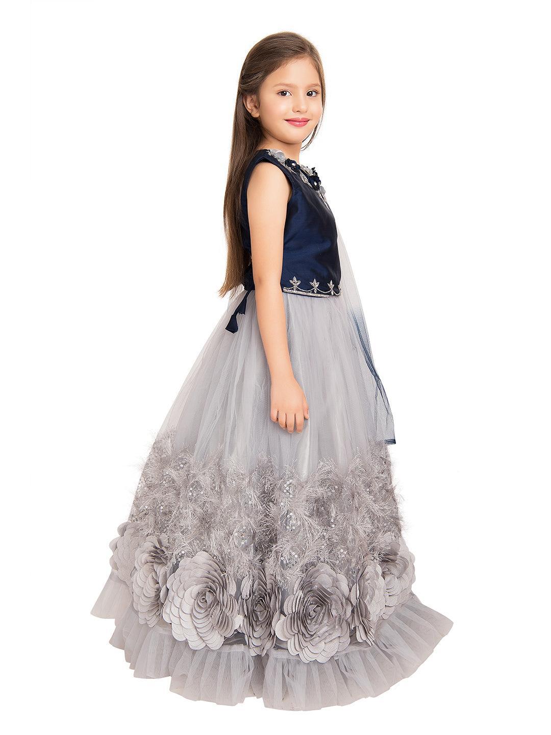 Blue & Grey Embroidered Ready to Wear Lehenga & Blouse With Dupatta Choli For Girls - Betty Ethnic India - Saris & Lehengas - Betty Girls Wear Online