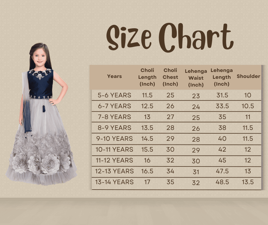 Blue & Grey Embroidered Ready to Wear Lehenga & Blouse With Dupatta Choli For Girls - Betty Ethnic India - Saris & Lehengas - Betty Girls Wear Online