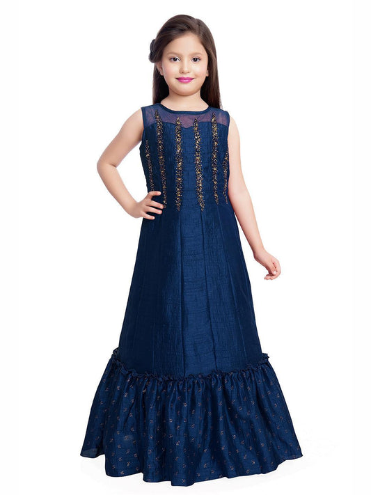 Blue Embellished Hand Work Ethnic Gown For Girls - Betty Ethnic India - Gown - Betty Girls Wear Online