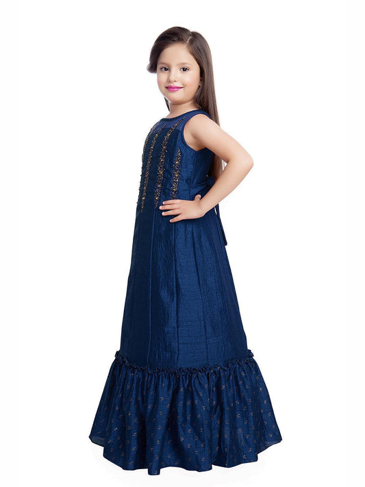 Blue Embellished Hand Work Ethnic Gown For Girls - Betty Ethnic India - Gown - Betty Girls Wear Online