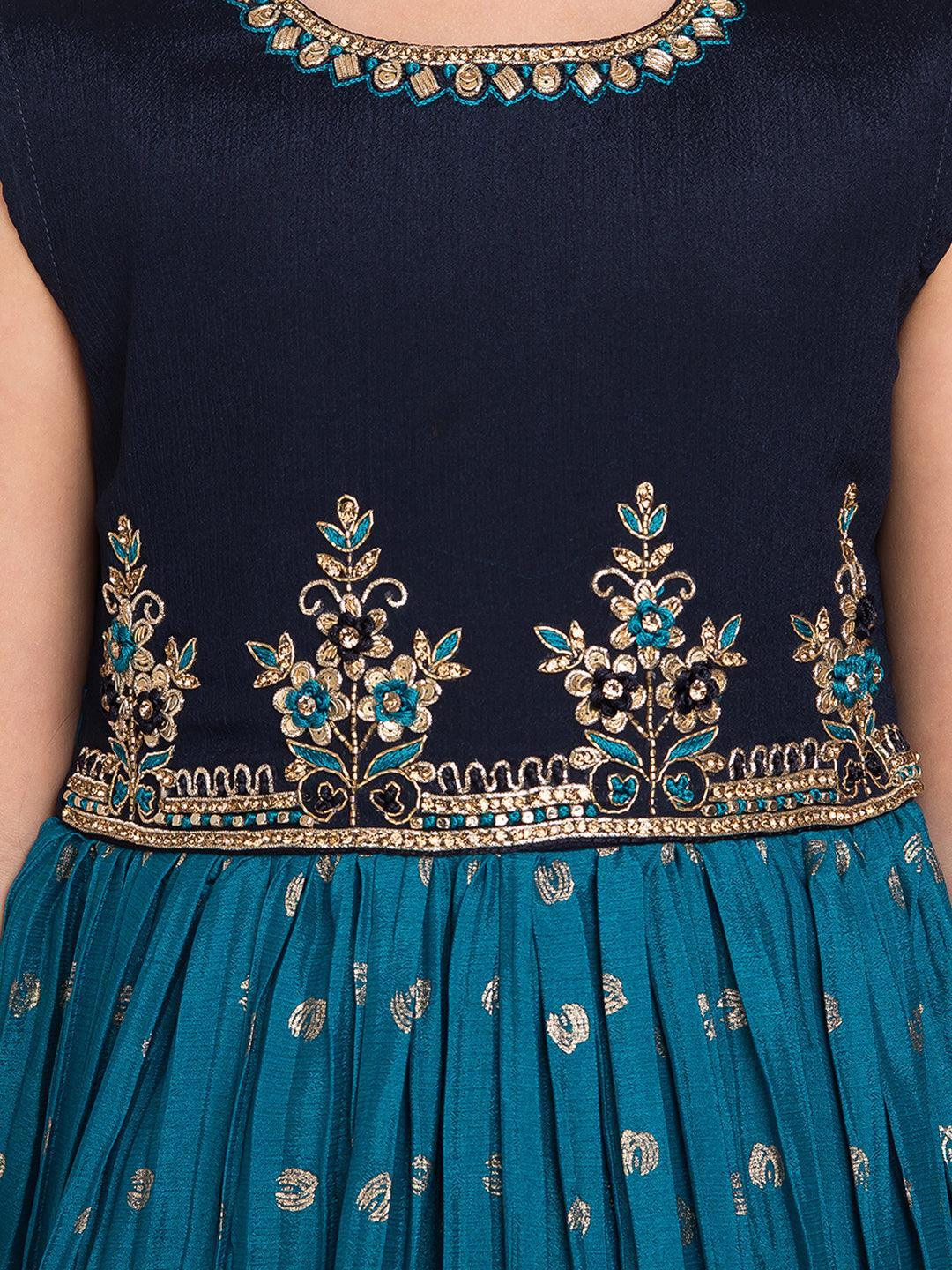 Blue Ethnic Motifs Embroidered Design Chinon Fabric Ethnic Gown For Girls - Betty Ethnic India - Gown - Betty Girls Wear Online