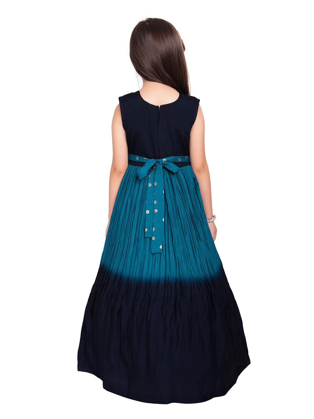 Blue Ethnic Motifs Embroidered Design Chinon Fabric Ethnic Gown For Girls - Betty Ethnic India - Gown - Betty Girls Wear Online
