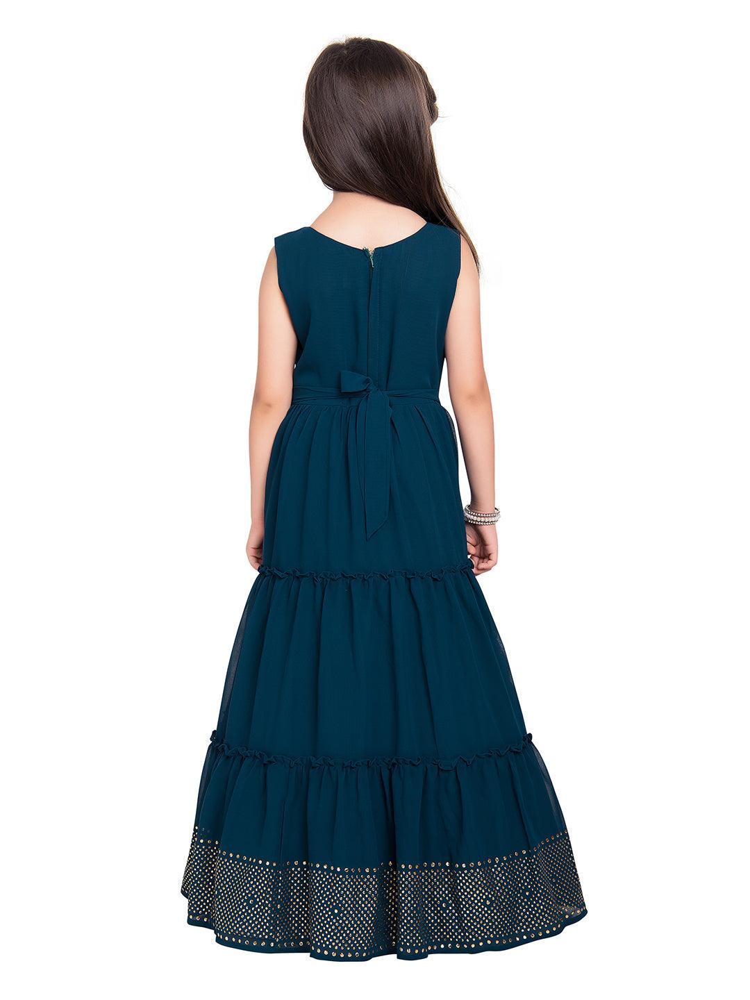 Burgundy Coloured Embellished Dupatta Styled Georgette Gown For Girls - Betty Ethnic India - Gown - Betty Girls Wear Online