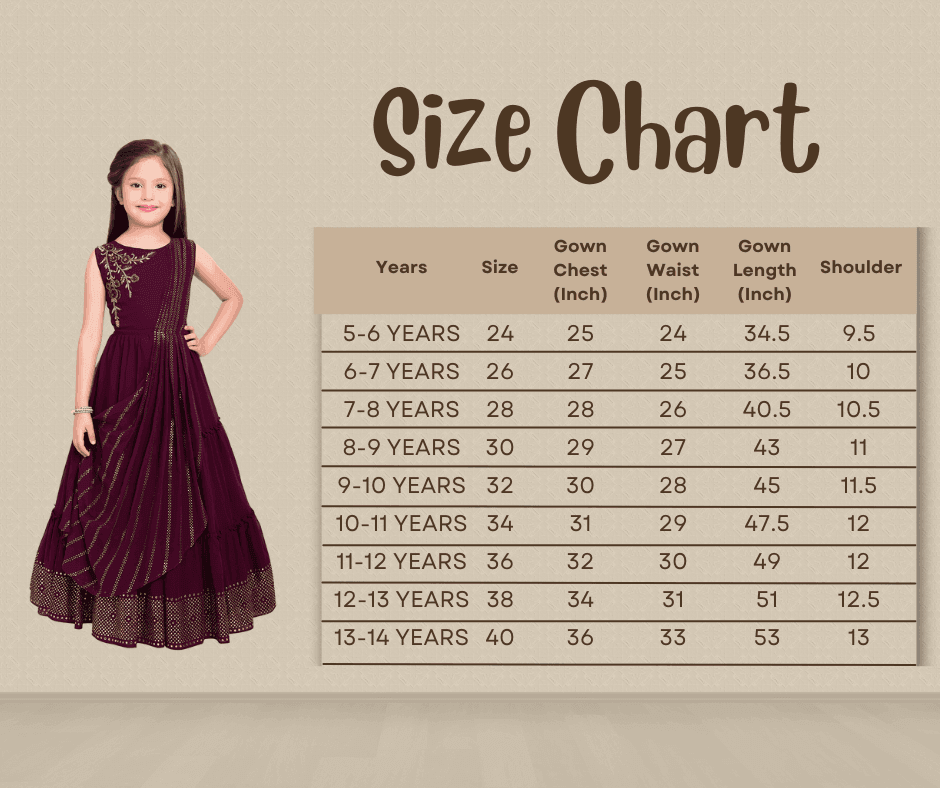 Burgundy Coloured Embellished Dupatta Styled Georgette Gown For Girls - Betty Ethnic India - Gown - Betty Girls Wear Online