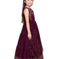 Burgundy Coloured Embellished Dupatta Styled Georgette Gown For Girls - Betty Ethnic India - Gown - Betty Girls Wear Online