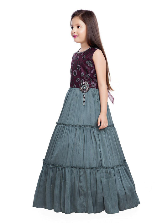 Burgundy Coloured Simple Design Imported Top Fabric Gown For Girls - Betty Ethnic India - Gown - Betty Girls Wear Online