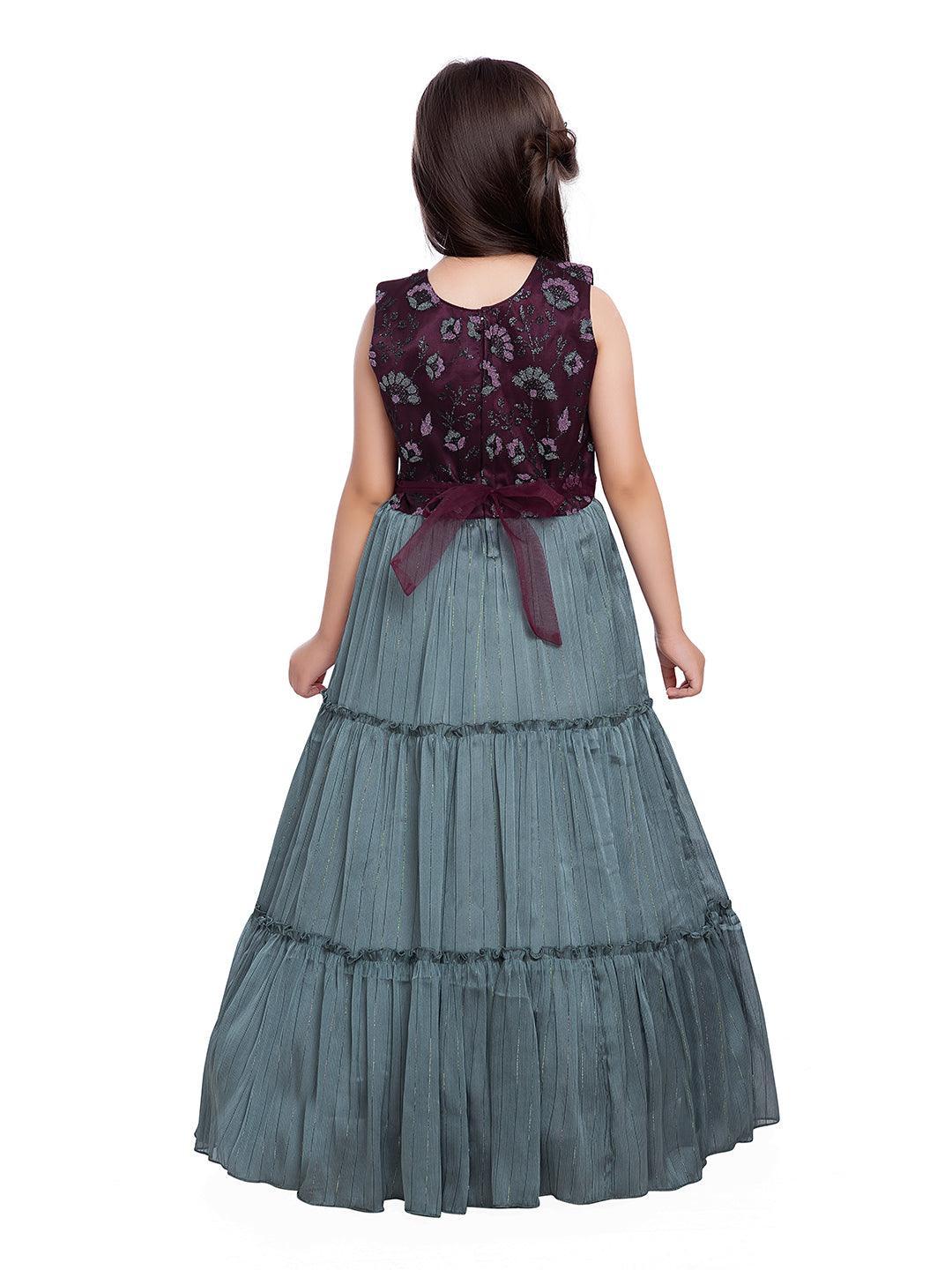 Burgundy Coloured Simple Design Imported Top Fabric Gown For Girls - Betty Ethnic India - Gown - Betty Girls Wear Online