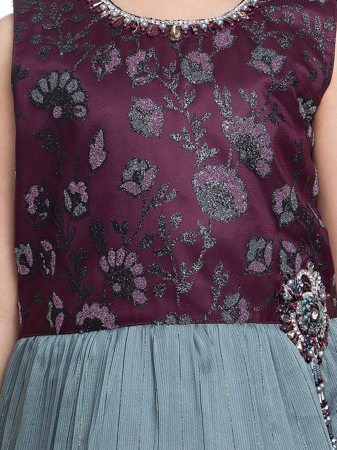 Burgundy Coloured Simple Design Imported Top Fabric Gown For Girls - Betty Ethnic India - Gown - Betty Girls Wear Online