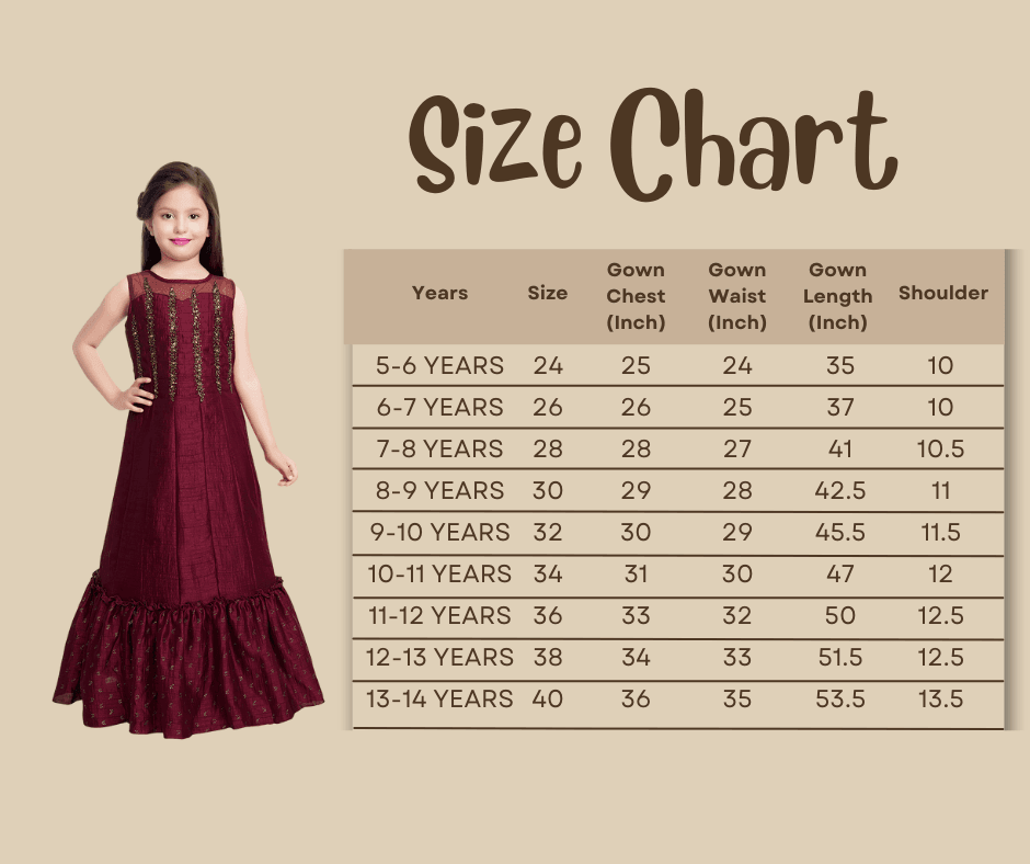 Burgundy Embellished Hand Work Ethnic Gown For Girls - Betty Ethnic India - Gown - Betty Girls Wear Online