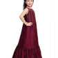 Burgundy Embellished Hand Work Ethnic Gown For Girls - Betty Ethnic India - Gown - Betty Girls Wear Online