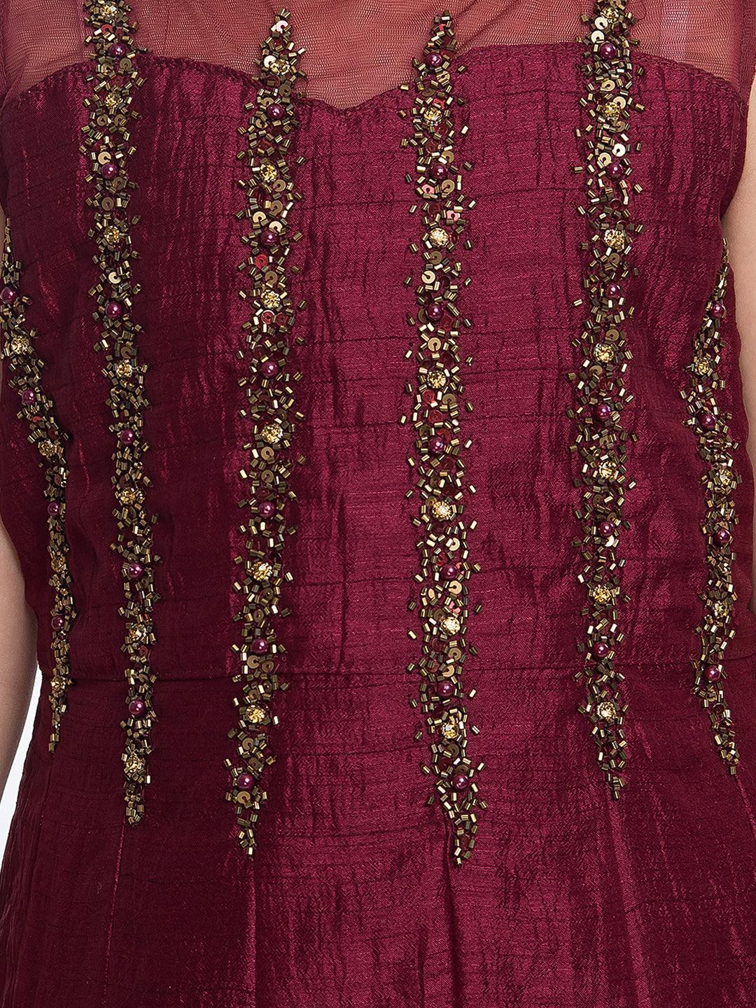 Burgundy Embellished Hand Work Ethnic Gown For Girls - Betty Ethnic India - Gown - Betty Girls Wear Online