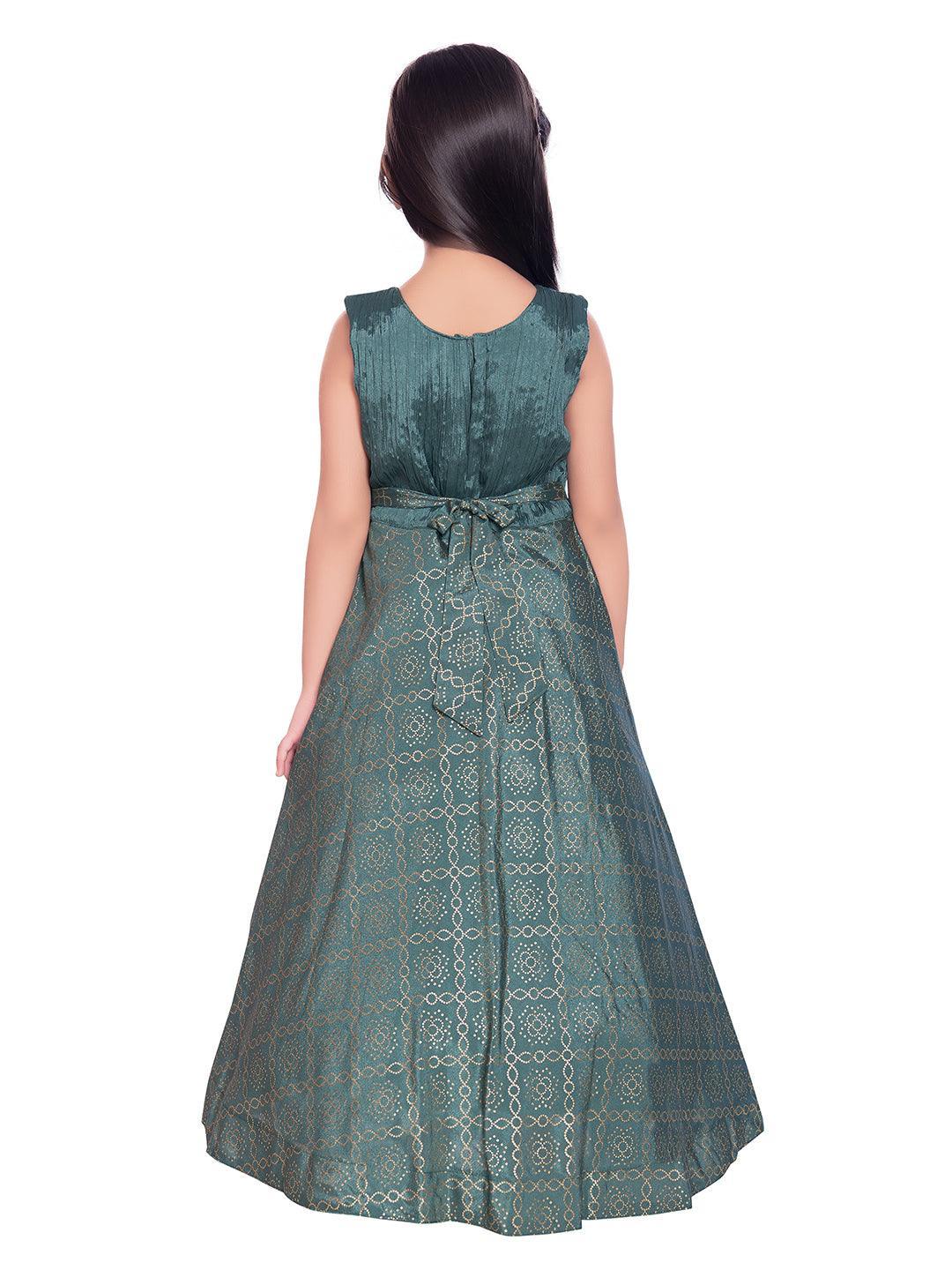 Dark Green Coloured Jacket Styled Gown For Girls - Betty Ethnic India - Gown - Betty Girls Wear Online