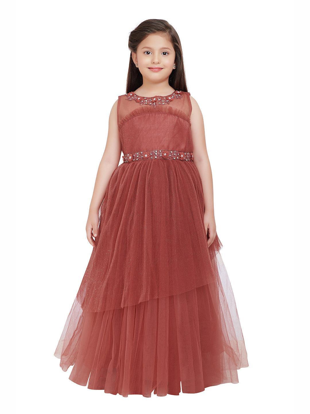 Flamingo Imported Net Party Wear Gown For Girls - Betty Ethnic India - Gown - Betty Girls Wear Online
