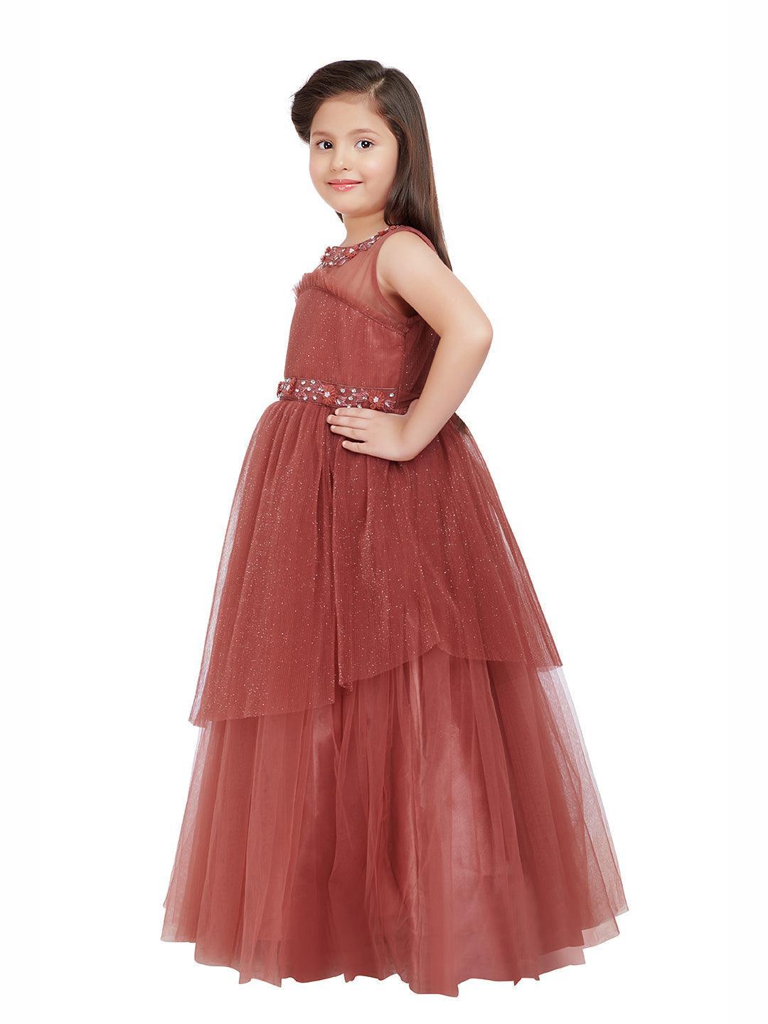 Flamingo Imported Net Party Wear Gown For Girls - Betty Ethnic India - Gown - Betty Girls Wear Online