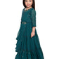 Full Sleeves Dupatta Styled Crystal Embellished Green Coloured Gown For Girls - Betty Ethnic India - Gown - Betty Girls Wear Online