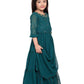 Full Sleeves Dupatta Styled Crystal Embellished Green Coloured Gown For Girls - Betty Ethnic India - Gown - Betty Girls Wear Online