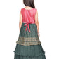 Girls Gold Toned and Green Ethnic Motifs Printed Pleated Chinon Gown For Girls - Betty Ethnic India - Gown - Betty Girls Wear Online
