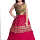 Girls Gold Toned and Green Ethnic Motifs Printed Pleated Chinon Gown For Girls - Betty Ethnic India - Gown - Betty Girls Wear Online