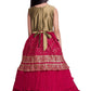 Girls Gold Toned and Green Ethnic Motifs Printed Pleated Chinon Gown For Girls - Betty Ethnic India - Gown - Betty Girls Wear Online