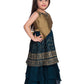 Girls Gold Toned and Green Ethnic Motifs Printed Pleated Chinon Gown For Girls - Betty Ethnic India - Gown - Betty Girls Wear Online