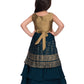 Girls Gold Toned and Green Ethnic Motifs Printed Pleated Chinon Gown For Girls - Betty Ethnic India - Gown - Betty Girls Wear Online