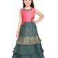 Girls Gold Toned and Green Ethnic Motifs Printed Pleated Chinon Gown For Girls - Betty Ethnic India - Gown - Betty Girls Wear Online