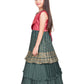 Girls Gold Toned and Green Ethnic Motifs Printed Pleated Chinon Gown For Girls - Betty Ethnic India - Gown - Betty Girls Wear Online