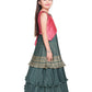 Girls Gold Toned and Green Ethnic Motifs Printed Pleated Chinon Gown For Girls - Betty Ethnic India - Gown - Betty Girls Wear Online