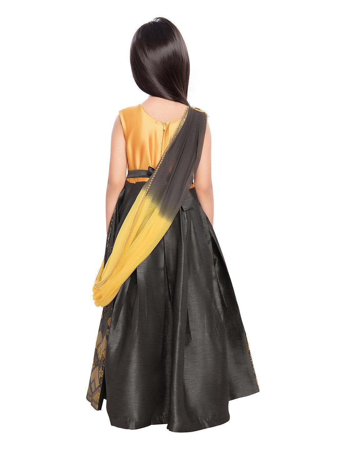 Gold Coloured Dupatta Styled Gown For Girls - Betty Ethnic India - Gown - Betty Girls Wear Online