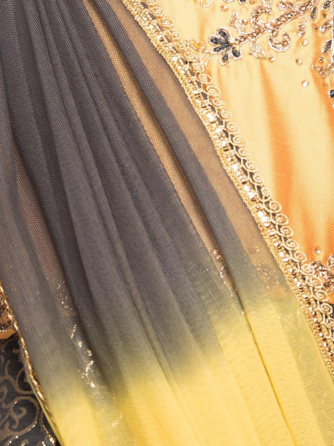 Gold Coloured Dupatta Styled Gown For Girls - Betty Ethnic India - Gown - Betty Girls Wear Online