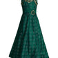 Green & Gold Toned Printed Panelled Simple Design Raw Silk Gown For Girls - Betty Ethnic India - Gown - Betty Girls Wear Online