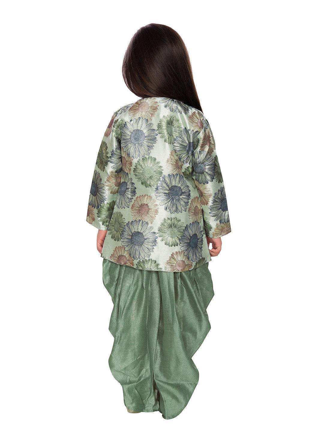 Green Coloured solid Top with Dhoti Pants For Girls - Betty Ethnic India - Dhoti Sets - Betty Girls Wear Online